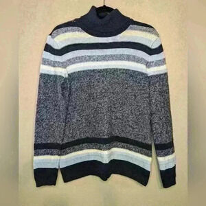 Karen Scott blue/gray stripped turtle neck sweater size medium 100% cotton